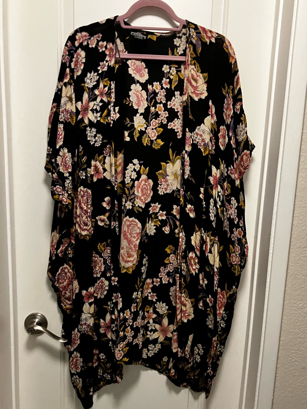 Angie Women's Floral Open Front Kimono Duster Cardigan
